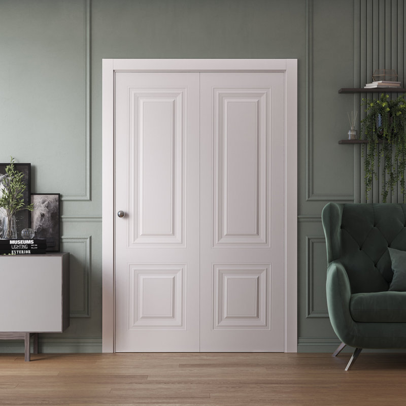 Portes coulissantes pliantes pour garde-robe | Essentiel - 1772 - blanc | Ensemble de quincaillerie pour moulures robustes | Portes de garde-robe de chambre en bois massif