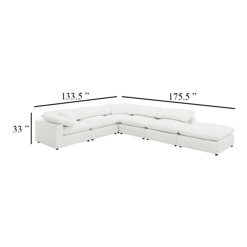 Allias 6Pc Modular Sectional Sofa, Ivory White Boucle, 2 Pillows, White