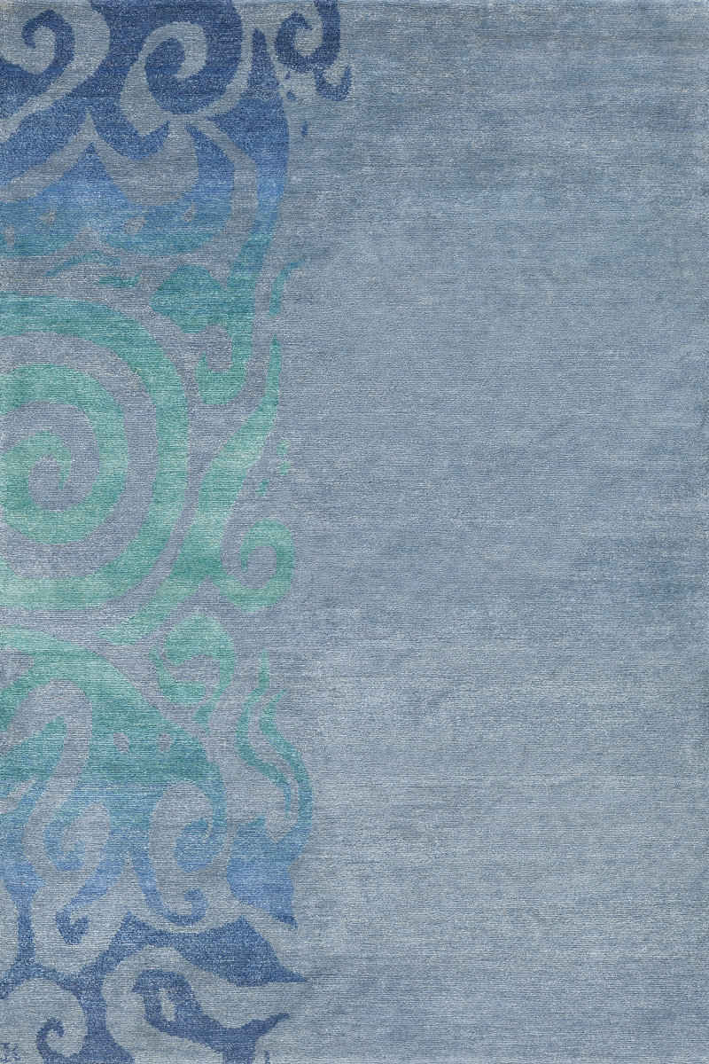 New Moon Rugs Pacific Hand-Knotted Area Rug in Cobalt Blue/Teal/Aqua ...
