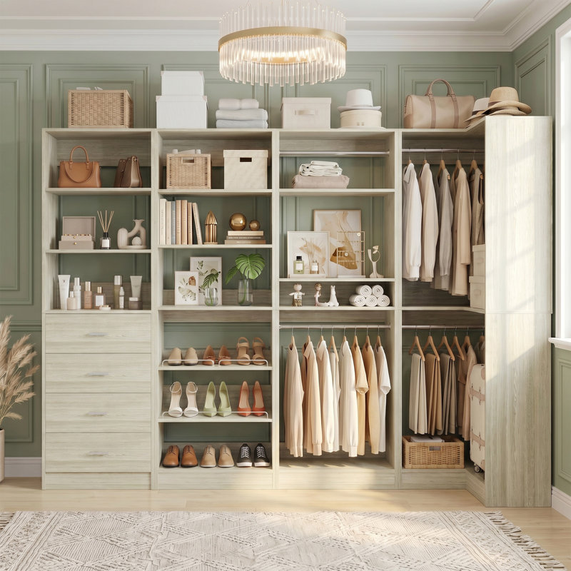  Closet System with 2 Hanging Rods, Washed Oak