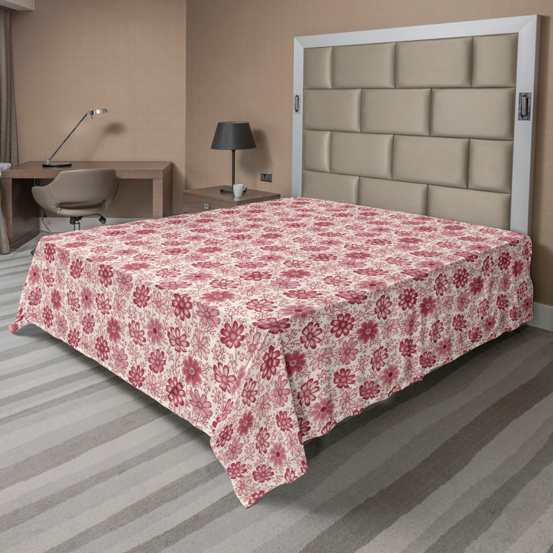 Drap plat moderne de style bohème Ambesonne, Marron pâle / motif floral champagne, Full Flat Sheet