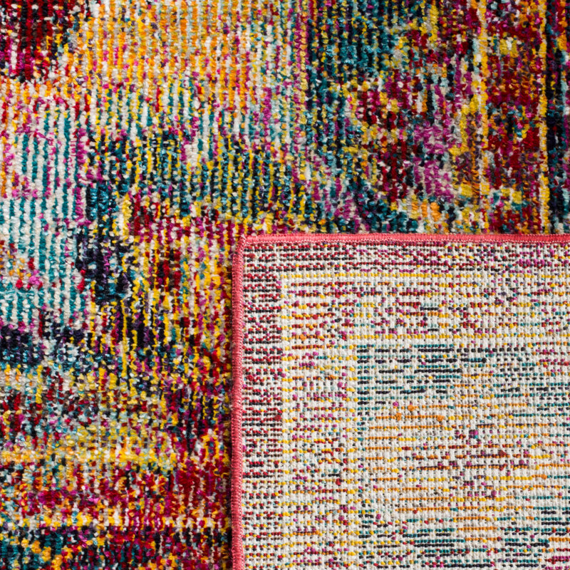 Tapis à motif oriental orange / bleu clair Jara, Rond 5 pi