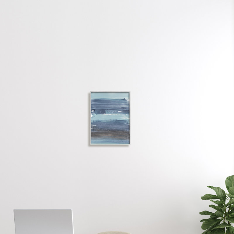 Océan bleu foncé vagues mouvements nautiques - peinture, H 14 po x l 11 po x P 1,5 po, Giclée encadrée noir minuit