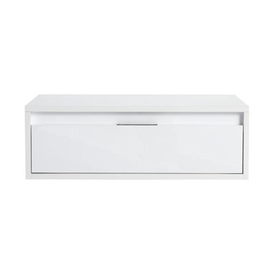 Armoire de salle de bain 24 po, tiroir à fermeture en douceur, fixation flottante, blanc brillant, emballage KD, (meuble-lavabo seulement)