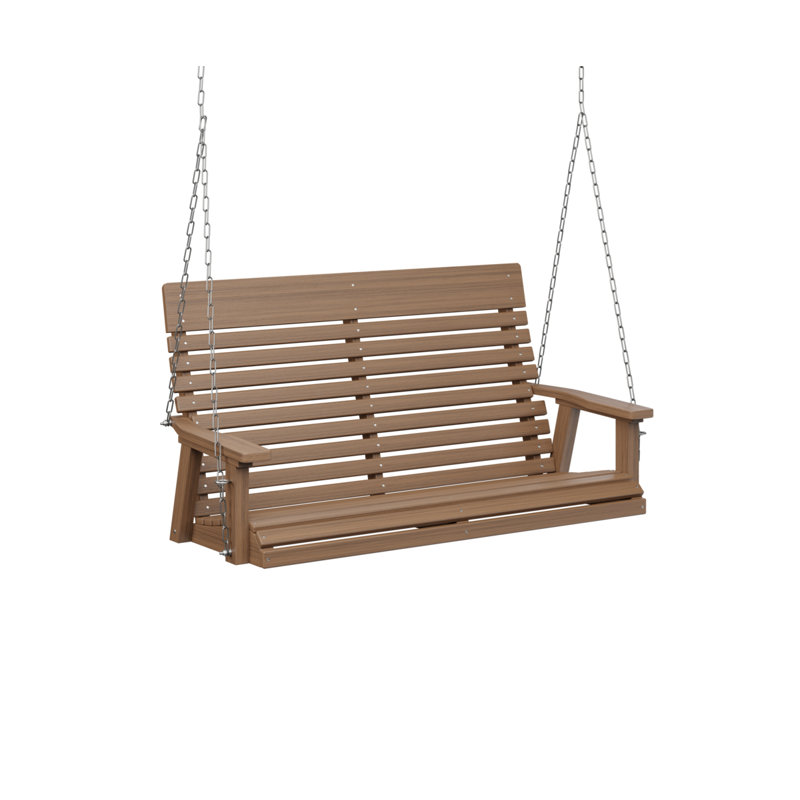 Balancelle double à dossier décontracté en acajou antique naturel avec chaînes en zinc Berlin Gardens, 52", Acajou antique