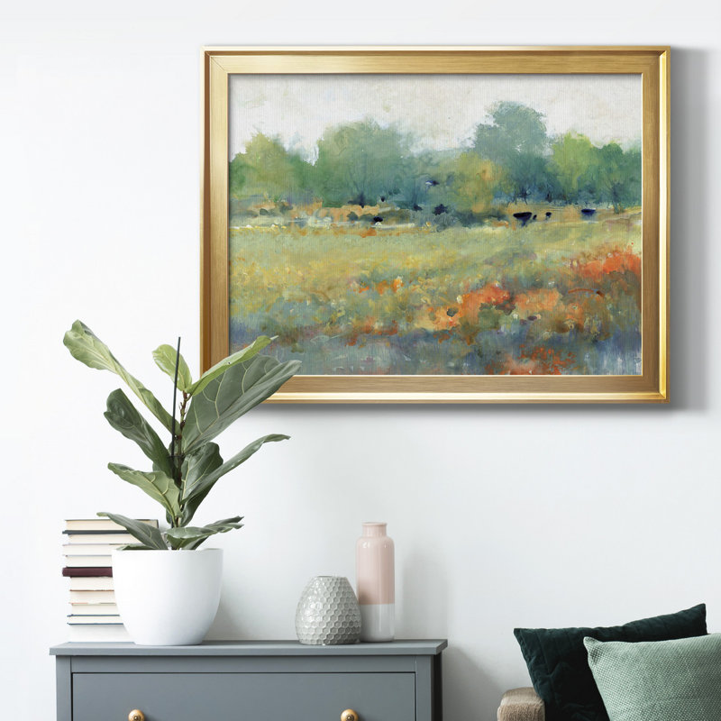 Paysage champêtre II - peinture encadrée, Or, H 22,5 po x l 30,5 po x P 1 po, Pas de tapis