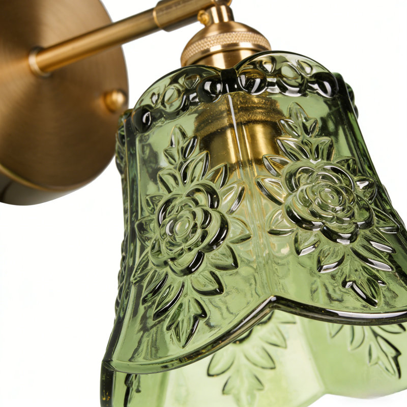 Applique murale en verre sculpté vert 1 lumière à 1 lumière pour le couloir de la chambre à coucher (ampoule incluse)