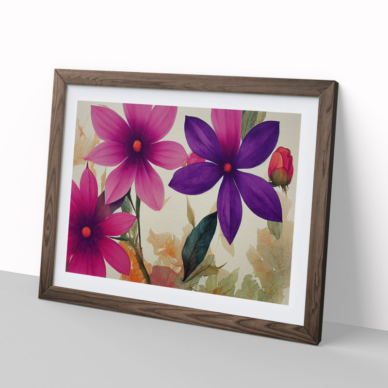Epic Watercolour Flowers - Framed Print, 25cm H x 34cm W x 2cm D, Walnut