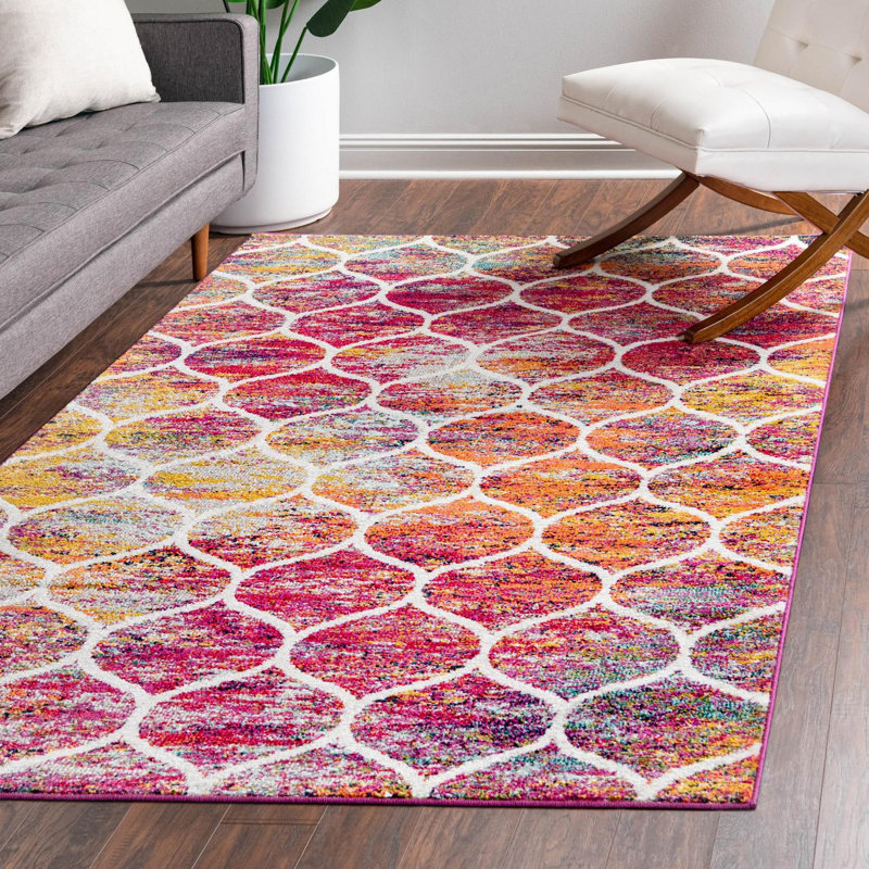 Llanet Geometric Area Rug, Rectangle 5'3" x 8', Multi Red