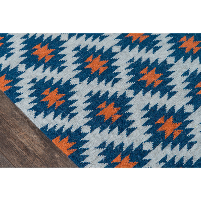 Thompson Wool Geometric Area Rug in Navy, Rectangle 7'6" x 9'6"
