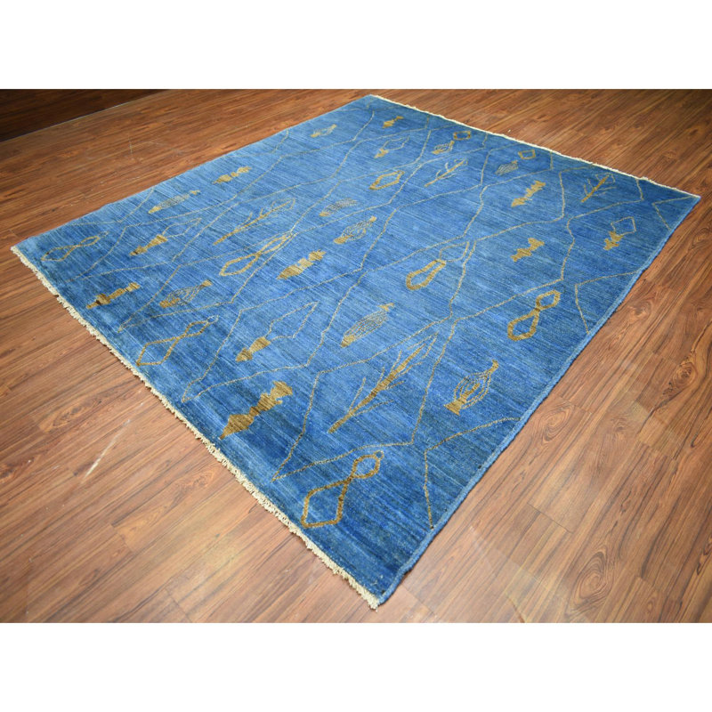 Tapis berbère marocain en laine noué à la main 8 pi 4 po x 9 pi 4 po bleu denim 68E2D471B5D24172A53B7F218112F977