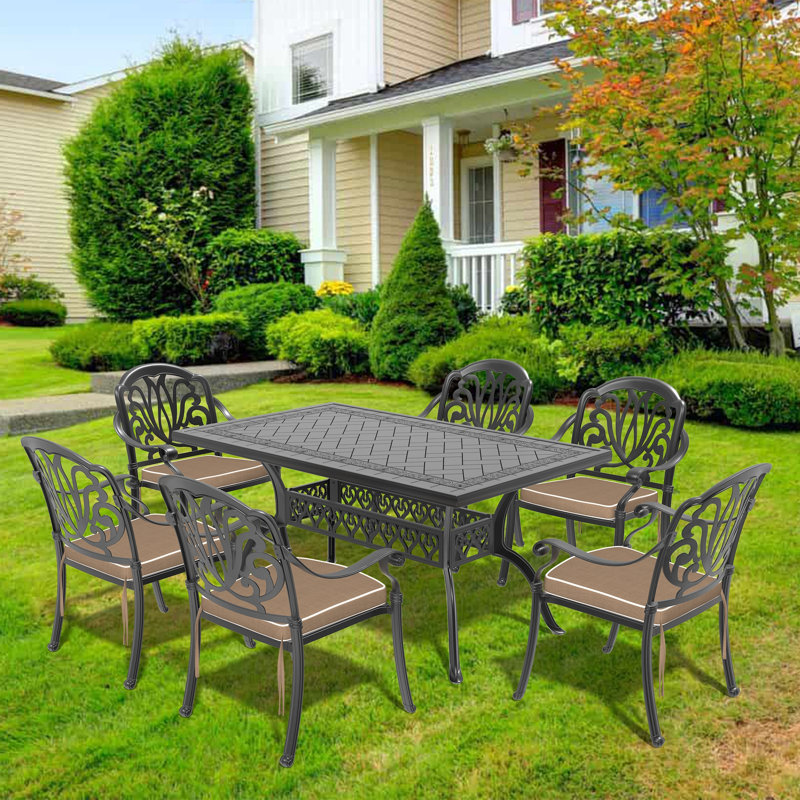 Cast Aluminum Patio Furniture With Black Frame And Seat Cushions, 6