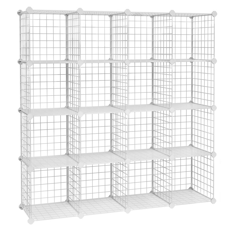 Mccroy Iron Cube Bookcase, White, 123cm H x 123cm W x 31cm D