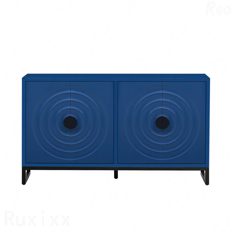 Storage Cabinet Sideboard Wooden Cabinet With Stunning Water Wave Door Design, Rubberwood Veneer And Adjustable Shelves,Suitable For Living Rooms, Entrance And Study Rooms