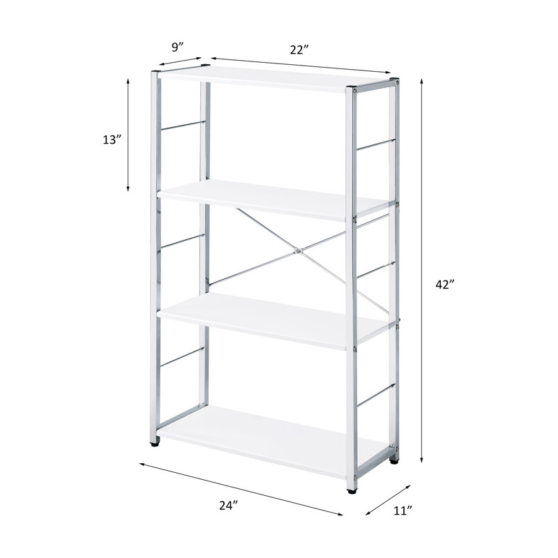 4 Book Shelf In White & - Storage For Sweatpants, 22"L X 9"D 13"H Modern Metal Synthetic Wood Bookshelf Unit ,, White
