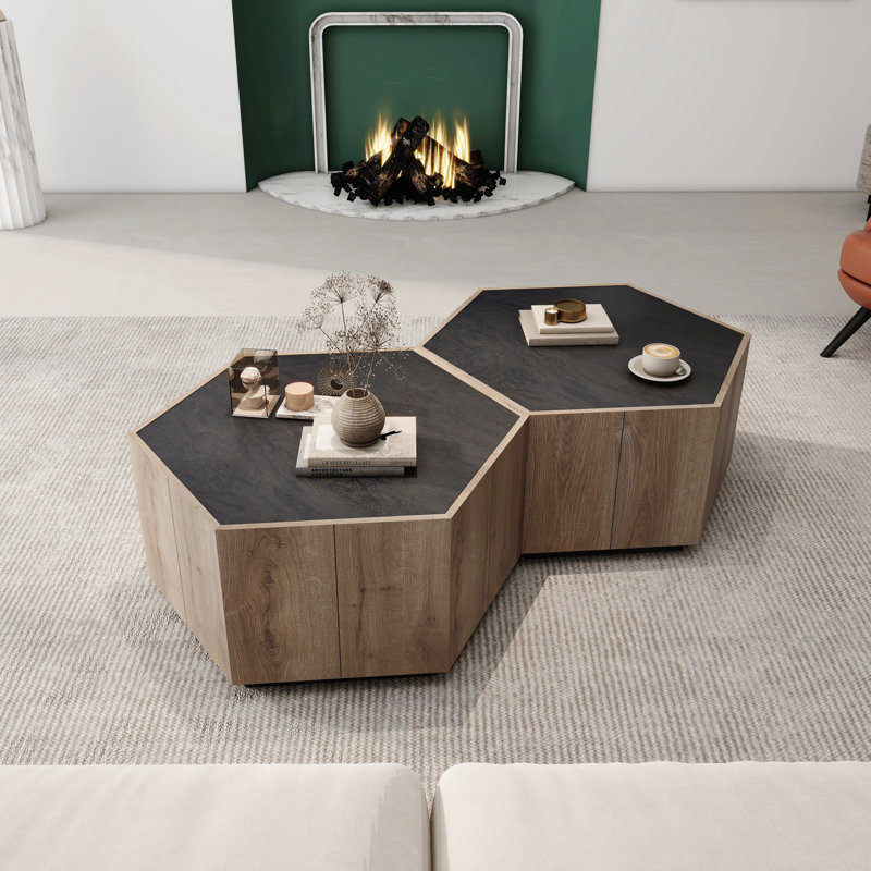 Hexagonal Retro Coffee Table With Dual Drawers