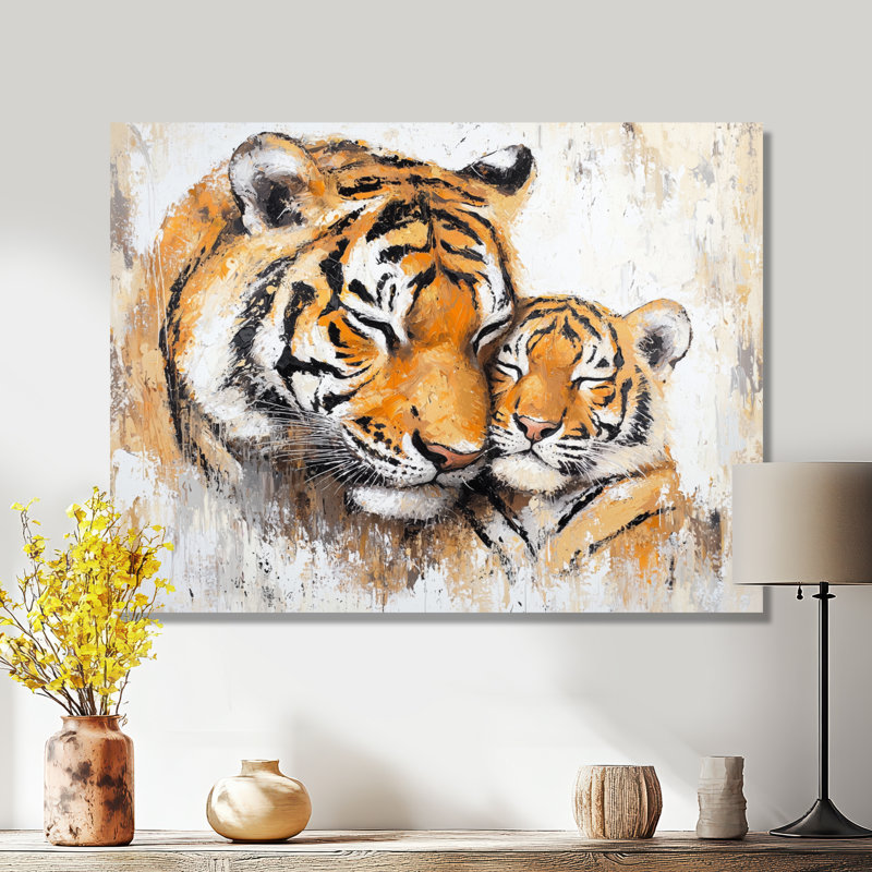 «Tiger Family Bonding II - Animals», impression murale en métal, H 12 po x l 20 po
