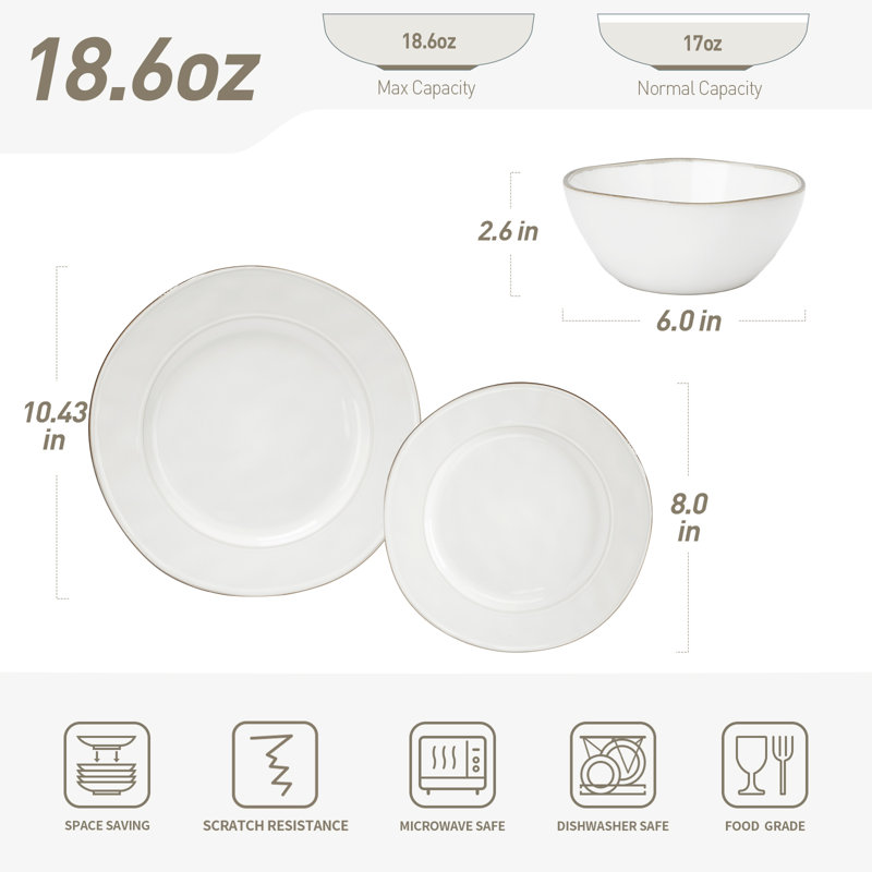 Famiware  12 piece Stoneware Dinnerware Set - Service for 4, White