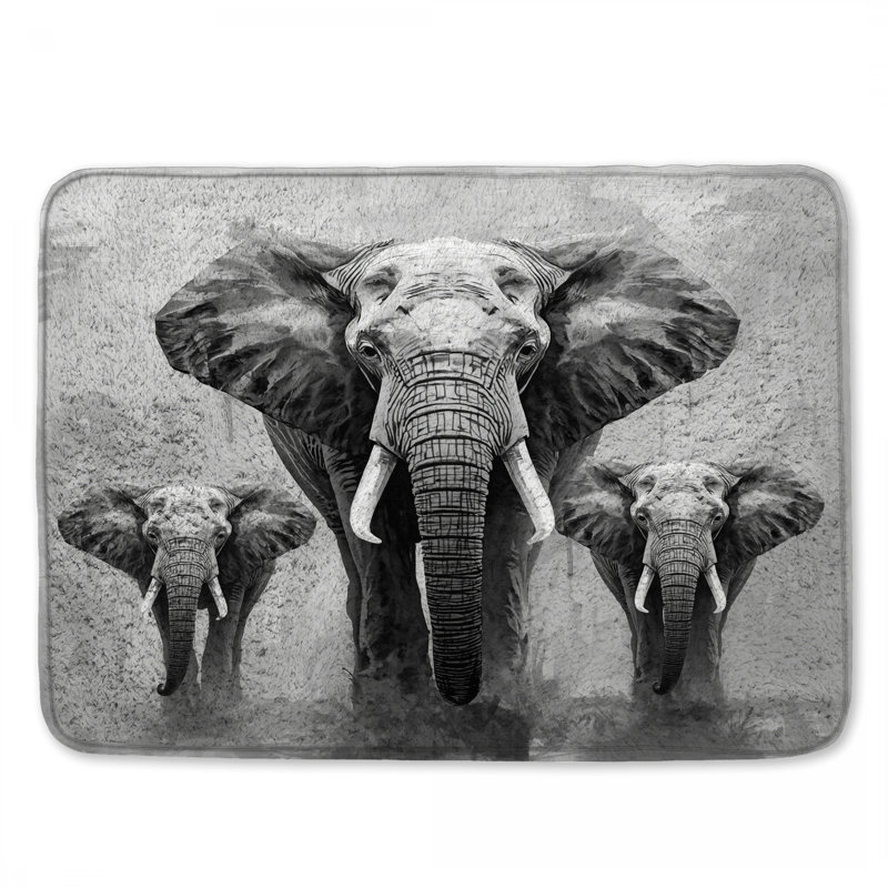 Three African Elephants Bath Mat, 24in W x 17in L