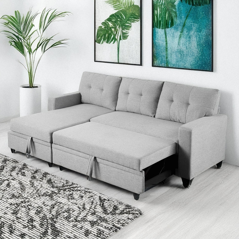 Canapé modulaire escamotable avec rangement, Gris clair