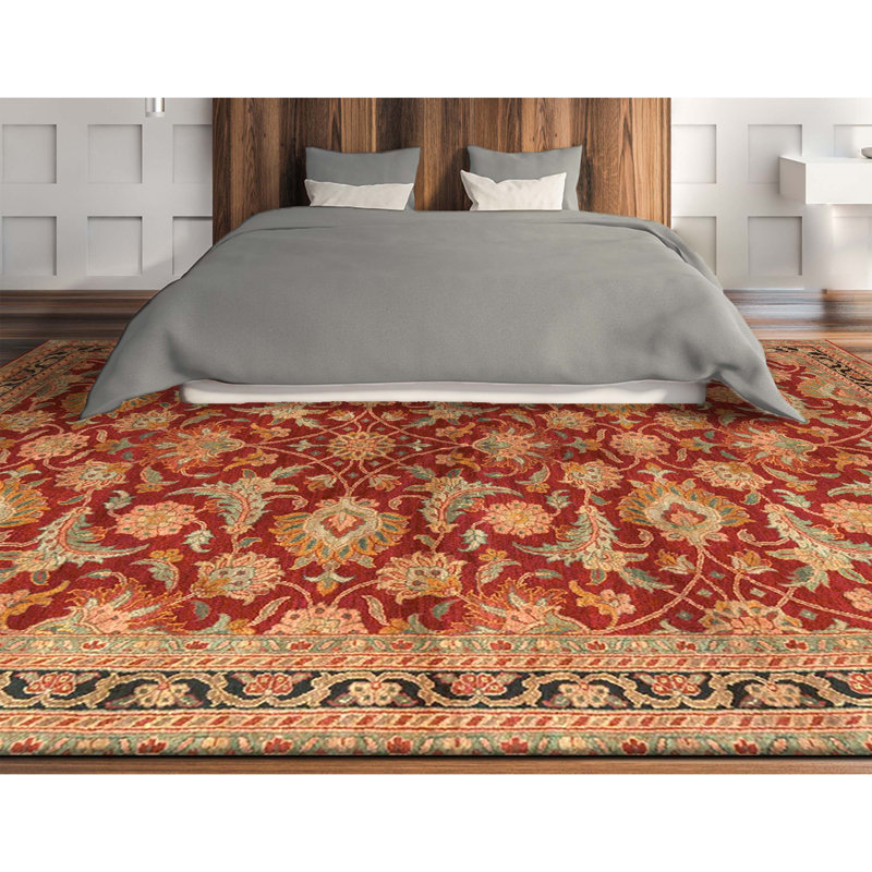 Hand Knotted Wool Oriental Area Rug in Red And Black