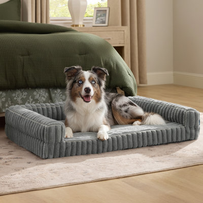 Bedsure ComfyFleece Orthopedic Dog Bed Sofa for Large Dogs - Egg Crate Memory Foam Dog Couch, Three-Sided Bolster, Waterproof Washable Cover, Non Slip