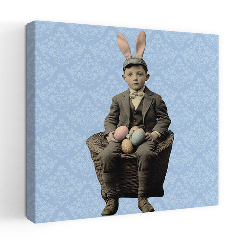 «Lapin de Pâques rétro», impression rétro rétro sur toile, 48" H x 48" W