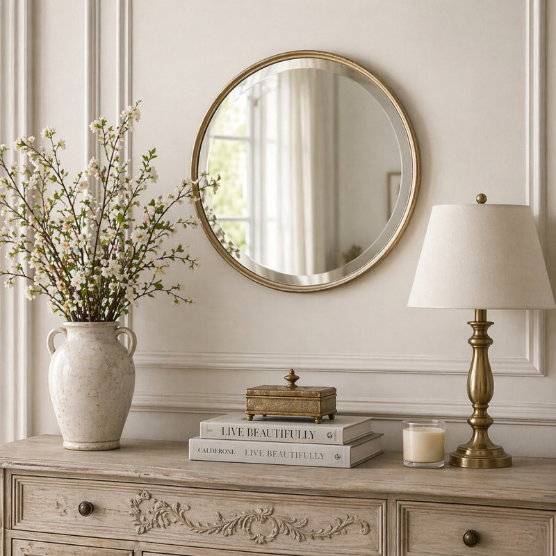 Sasha Flat Wall Mirror, 14" H x 14" W