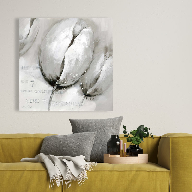 Tulipes contemporaines - Toile grise fleurie pour décoration intérieure