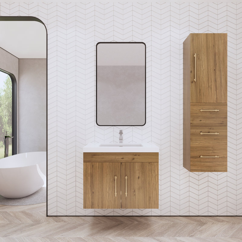 Ensemble de meuble-lavabo mural simple 30 po Foushee, Chêne naturel, 30"