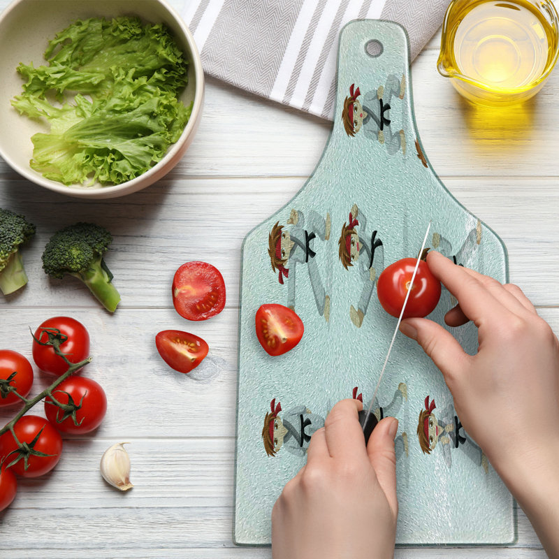 Beige and Vermilion Karate Boy Glass Cutting Board