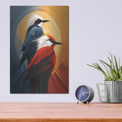 «Two Red and Blue Birds» par Momart, art mural en métal