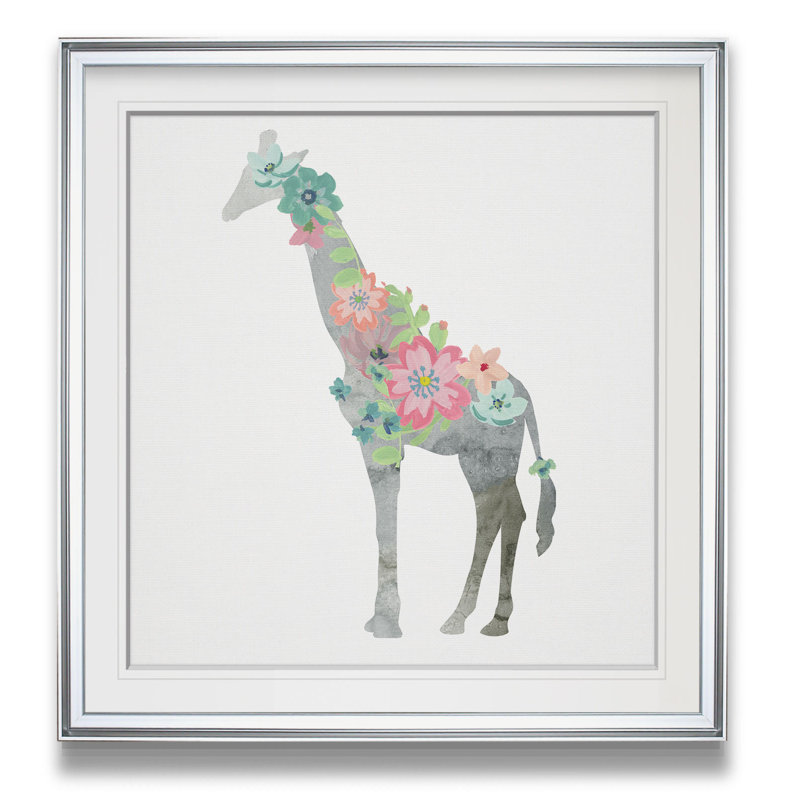 Matilda «Girls Love Flowers Giraffe», art, H 17,5 po x l 17,5 po x P 1,5 po, Encadrement argenté