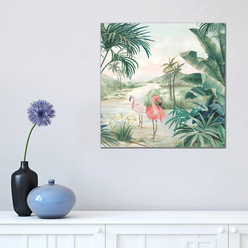 Flamingo Dream by Eva Watts - Wrapped Canvas Painting, 45.72 cm H x 45.72 cm W x 1.91 cm D
