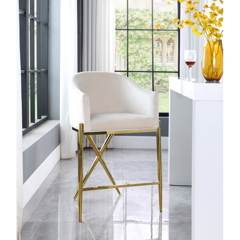 Tabouret de comptoir 26,5 po Xavier, Velours crème, Doré