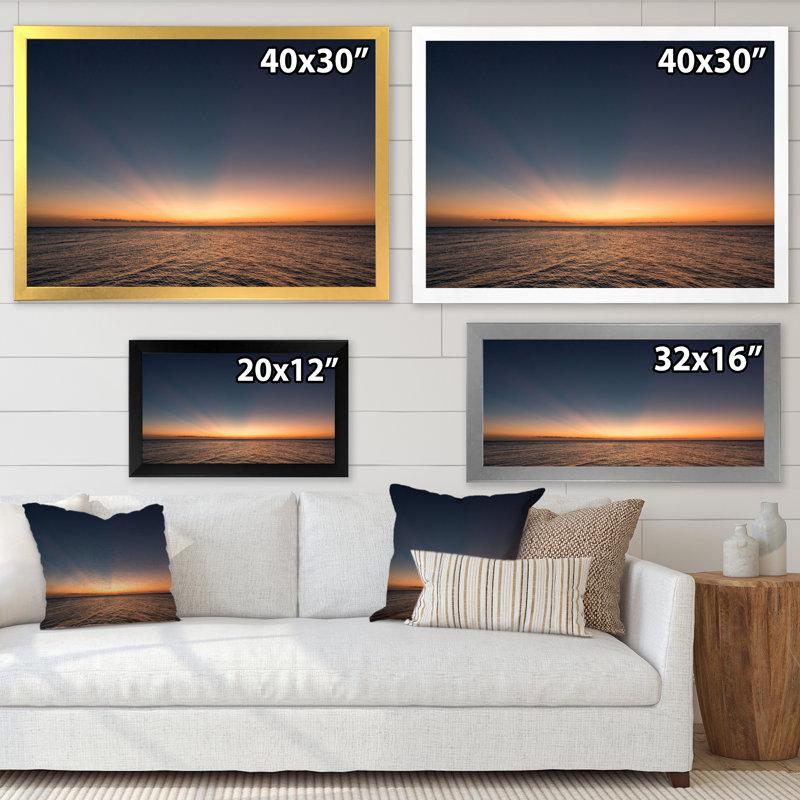 «Tropical Caribbean Island Sunset I», reproduction sur toile, H 34 po x l 44 po x P 1,5 po, Cadre photo blanc