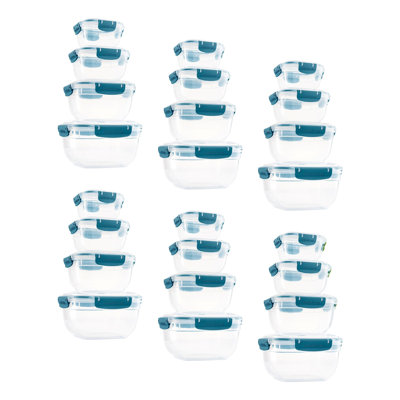  Plastic Airtight Food Storage Containers, Set of 4 Sealed Clear Container Bowls with Lids, BPA Free, Rectangular, Blue, Pack 6