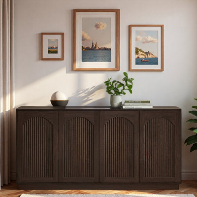 64''Modern Sideboard with Ample Storage Space, Adjustable Shelves and Arched Striped Doors