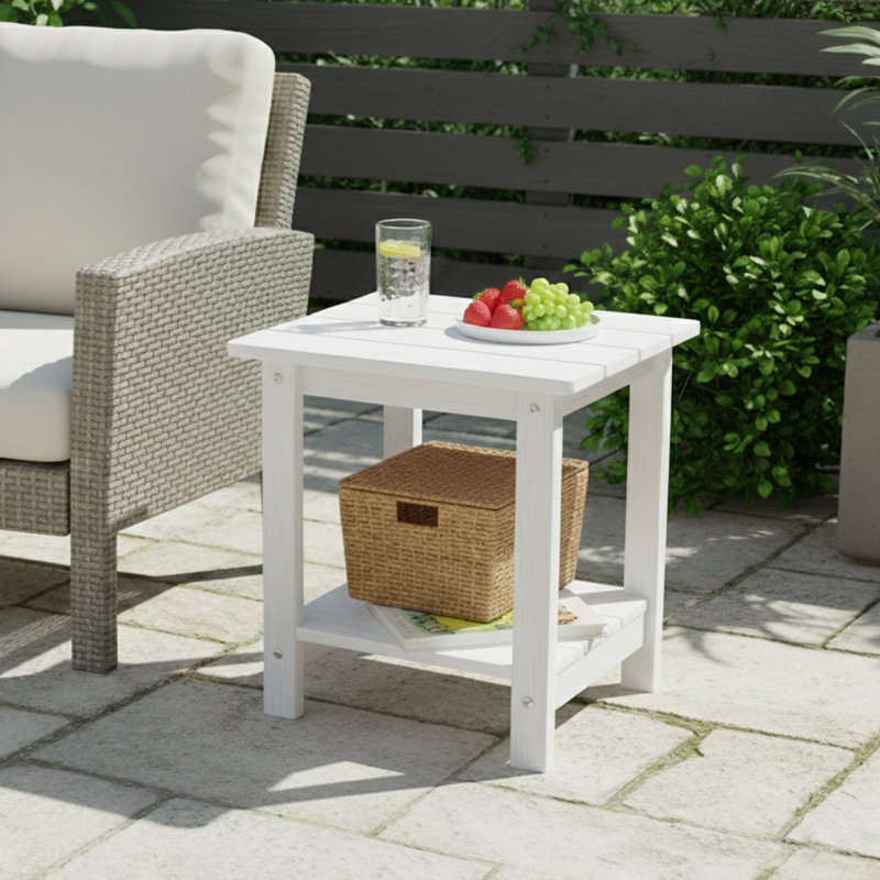 Table d'appoint avec tablette de rangement Imitation Wood, Blanc