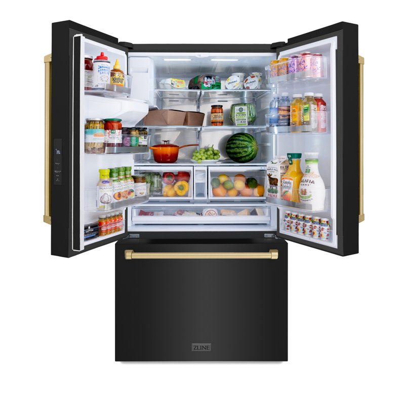 Zline 36 In. 28.9 Cu. Ft. Standard-depth French Door External Water Dispenser Refrigerator With Dual Ice Maker In Fingerprint Resistant Stainless Steel