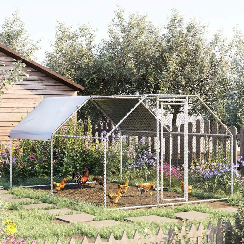 - Parc à poules verrouillable et imperméable, 9 pi x 12 pi 6,5 pi, pour 8 à 12 poules, lapins, canards, acier galvanisé, couloir d'entrée verrouillable et sécuritaire avec abat-jour