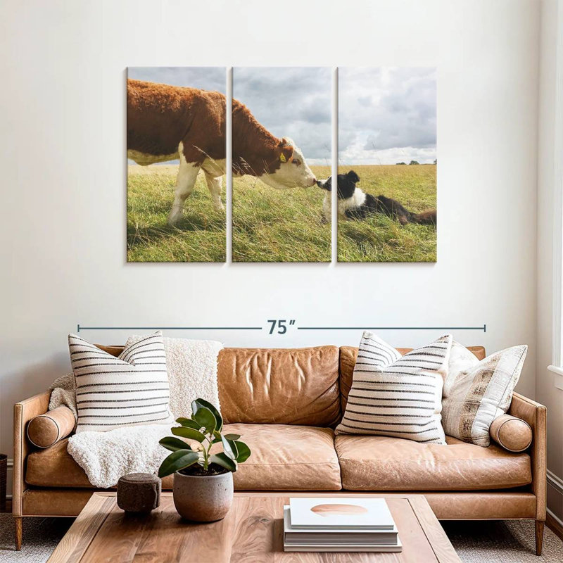 Border Collie And Cow, 36" H x 57" W