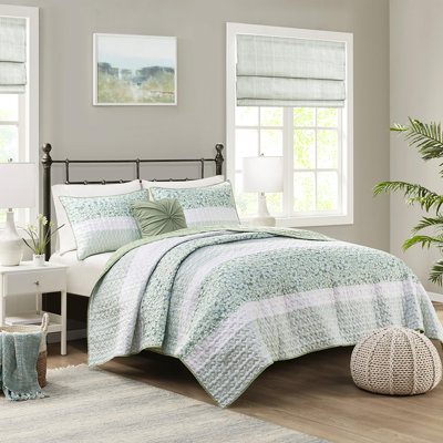 Lit double / grand avec courtepointe Seersucker, imprimé botanique floral, lavable à la machine, coussin décoratif inclus