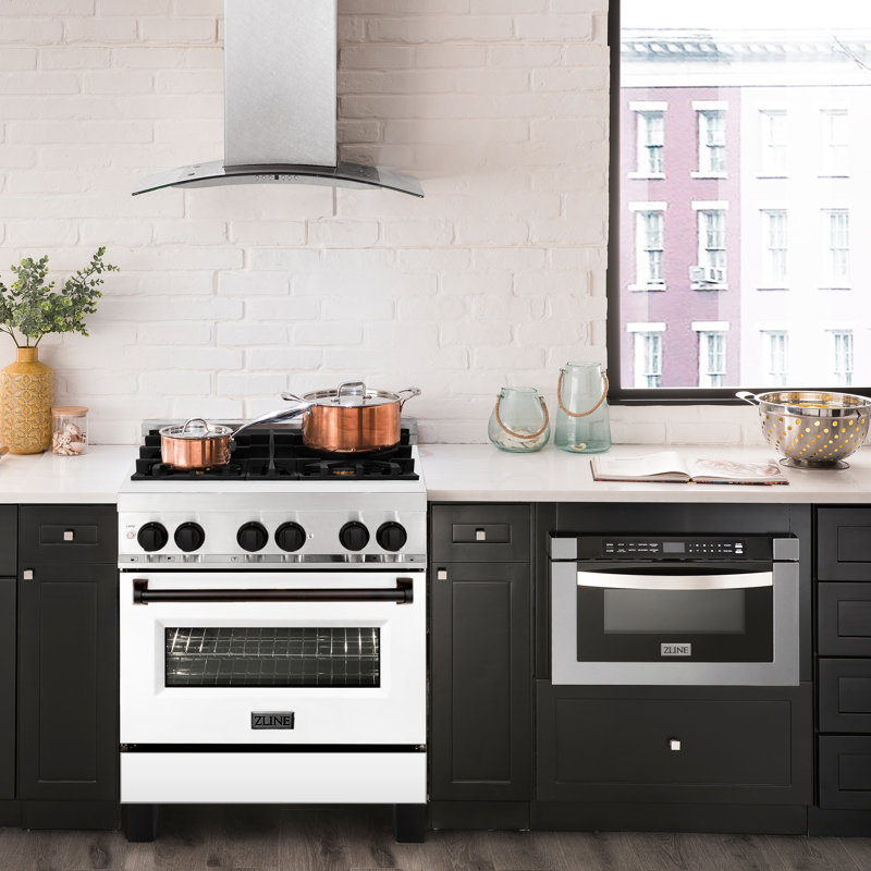 ZLINE Autograph 30" Legacy Dual Fuel Range w/ 4 Burners & White, Matte Black 