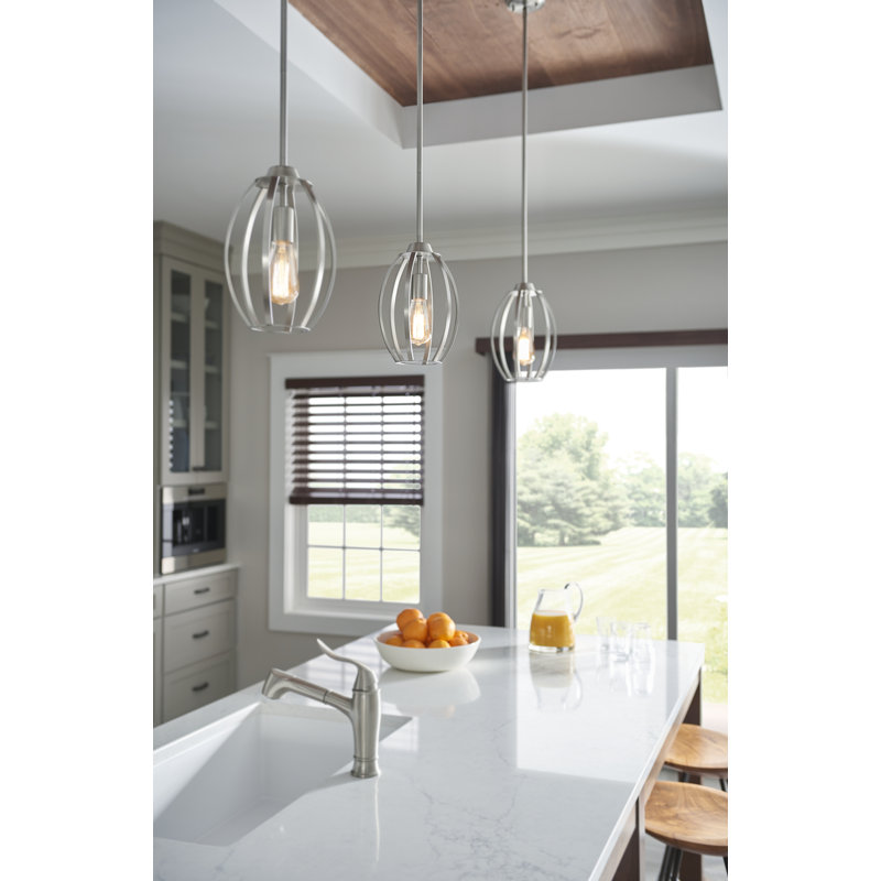 Luminaire suspendu géométrique 1 lumière Hong, Nickel brossé