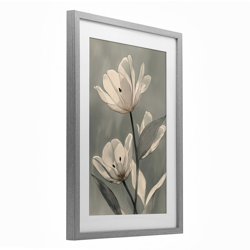 «Times Three Budding Flowers», reproduction sous verre encadrée, design par Annabelle Hall, H 20 po x l 14 po