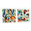 Bleu et orange Geo Haze - Ensemble de 2 verres muraux abstraits géométriques en acrylique-103932582