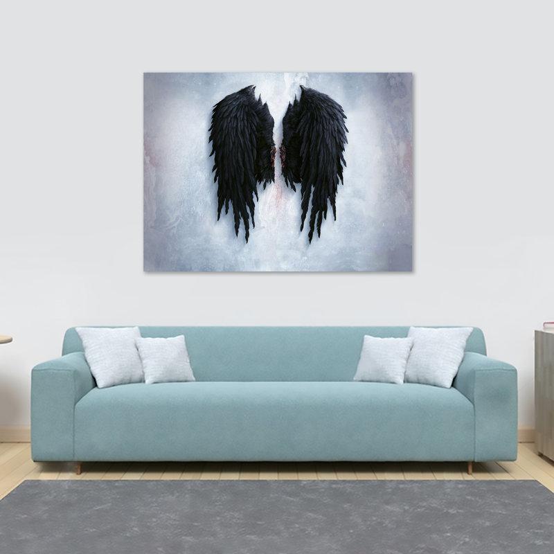 Black Angel Wings - Wrapped Canvas Print, 84cm H x 120cm W x 3.8cm D
