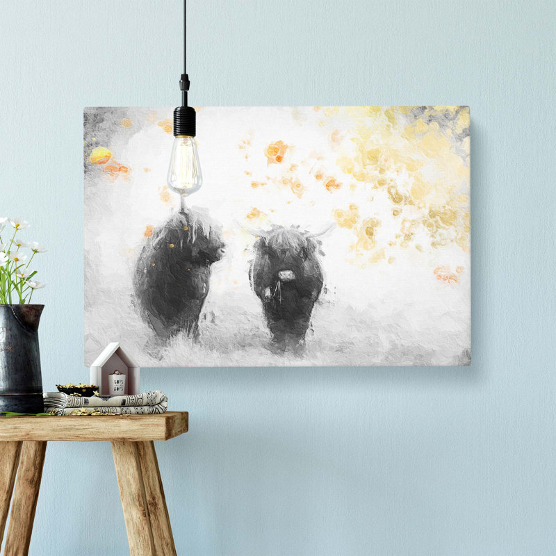 Two Highland Cows - Wrapped Canvas, 35.6 cm H x 50.8 cm W