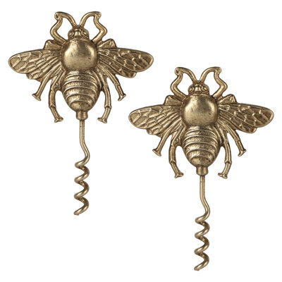 2 Piece Antiqued Gold Bee Shaped Corkscrew Wine Bottle Opener Multipack